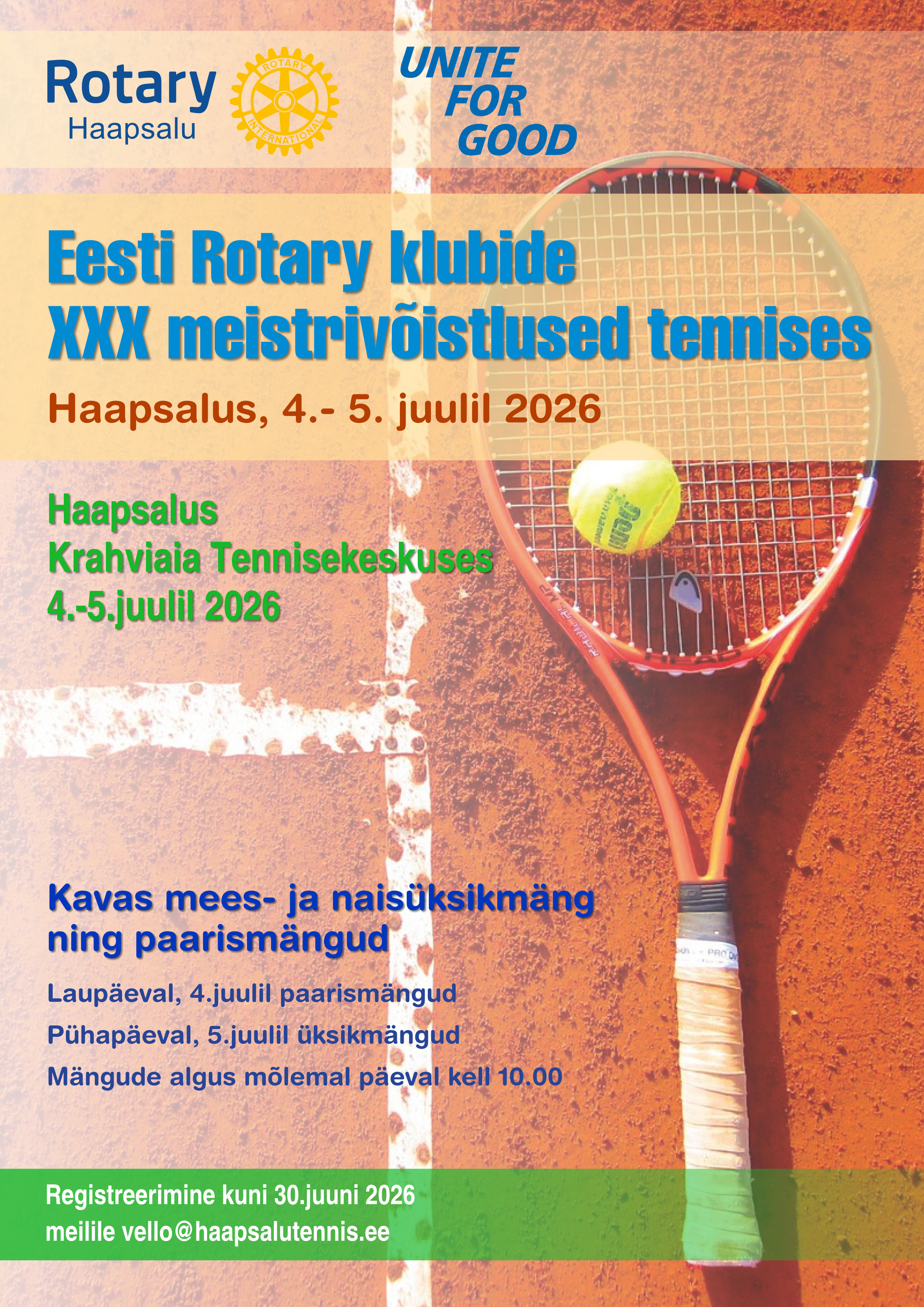 Eesti Rotary Klubide XXX Meistrivõistlused TENNISES Haapsalus 4-5 juulil 2026